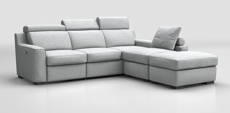 Crostolo - corner sofa with 1 electric recliner with 1 right seater terminal and pouf